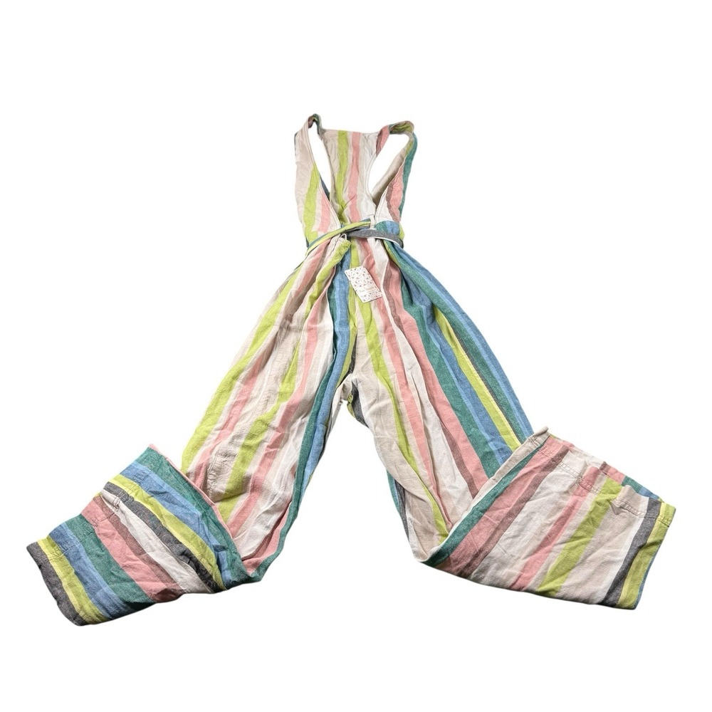 Free People Garden Combo Striped Linen Blend Jumper Size 6 OB485562 NWT